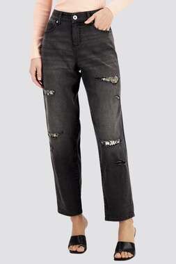 NWT INC Mid Rise Boyfriend Jeans Distressed Washed Black Sz 14